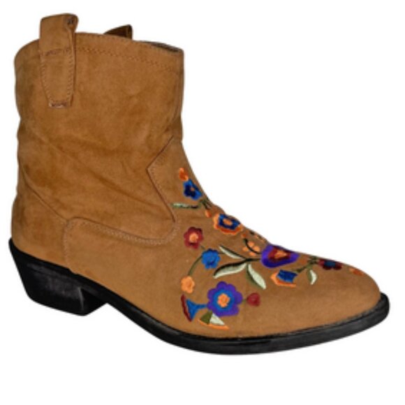 Mudd Women's Brown Cowboy Western Cheyenne Embroidered Ankle Boots Shoes 8 - Picture 1 of 10